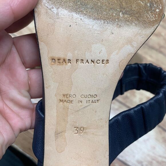 Dear Frances Blue Leather Chunky Heel Clear Sandal Size 39 US 9 Scrunch Mule - Picture 5 of 11